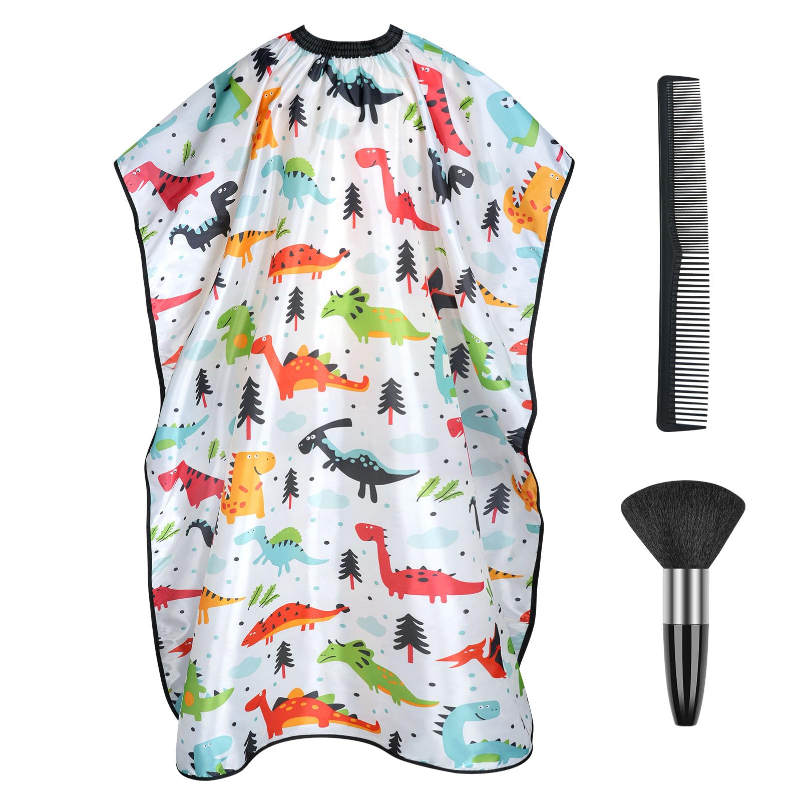 AYBUY Kids Hairdressing Gown Barbers Cape, White Dinosaur Cutting Gowns with Neck Duster Brush and Hairdressers Comb, Waterproof Children Salon Cape Apron, Barber Accessories
