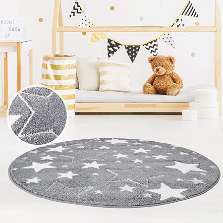 MyShop24h Teppich Kinderteppich Spielzimmer Teppichstern Sterne Sternenteppich Stars Sternenhimmel Pastell Farben Öko-Tex 100