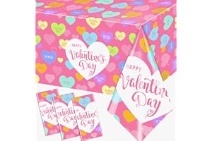 DYDAMUD Valentine's Day Tablecloth 3Pcs Conversation Hearts Tablecloths Plastic for Valentines Day Party Supplies, Wedding Anniversary Birthday Decor