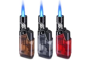 LUXGAZE 3 Pack Torch Lighter Mini Refillable Butane Lighters Utility Lighter Long Wand Pocket Lighter Windproof Gas Lighter Jet Flame Multi-Purpose for Candle Camping BBQ Grill(No Fuel) Assorted Colors
