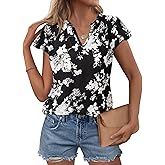 MEROKEETY Women's 2025 Summer Floral Blouses Ruffle Short Sleeve V Neck Tops Casual Loose T Shirts