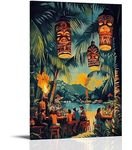 Tiki Bar 木製装飾プレートビンテージ風90.sハワイアン！ Set of Tiki Bar Sign and Tropical Tiki Surf Airbrushed Mango Wood