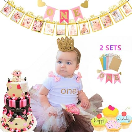 Amazon Com Set Of 2 Jevenis Glittering Baby First Birthday