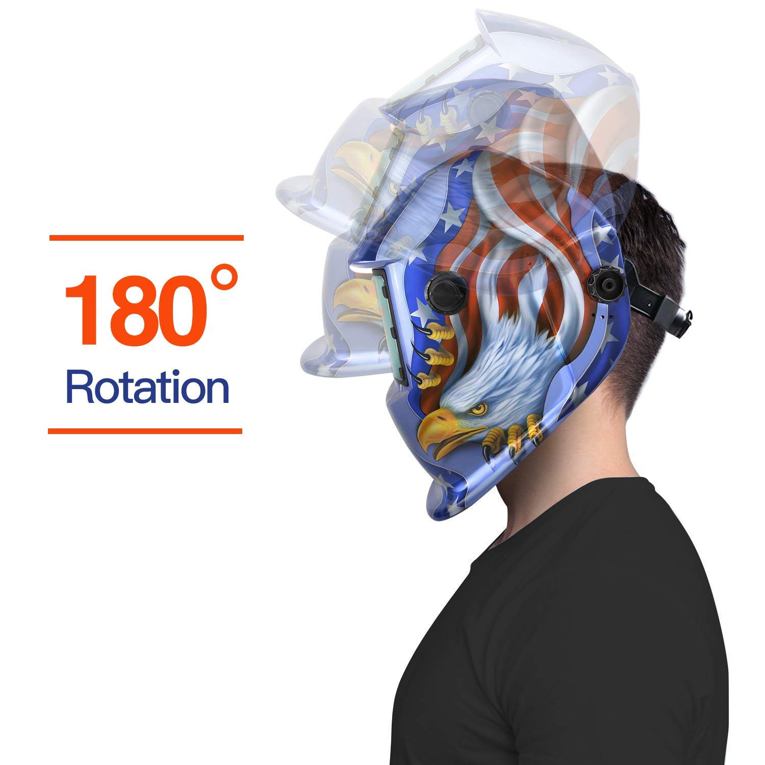Solar Powered Welding Helmet Auto Darkening Hood with Adjustable Shade Range for Mig Tig Arc Welder Mask Blue Eagle Printing