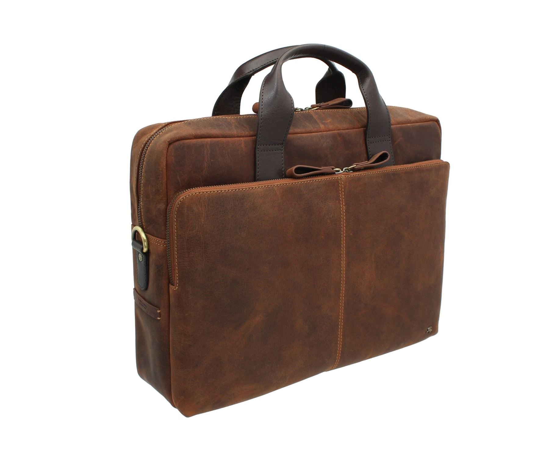 VISCONTI Toscana Collection Distressed Oiled Leather Laptop Bag - HUGO 15 TC84 Havana Tan