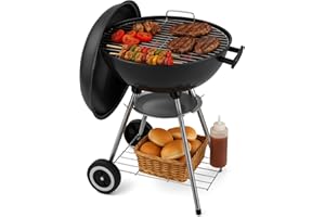 PAPAPACKS 18 Inch Portable Charcoal Grill – Heavy-Duty Round BBQ Grill with Thickened Grilling Bowl, Sturdy with 4 Legs & Wheels for Small Outdoor Barbecue, Camping, Travel, Tailgating & Backyard Cooking