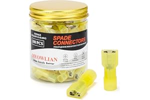 Meowlian 100PCS 12-10 AWG Female Nylon Spade Connector Yellow Electrical Quick Disconnect Wire Connectors Kit - Tinned Copper Wire Spade Terminals Automotive Solar