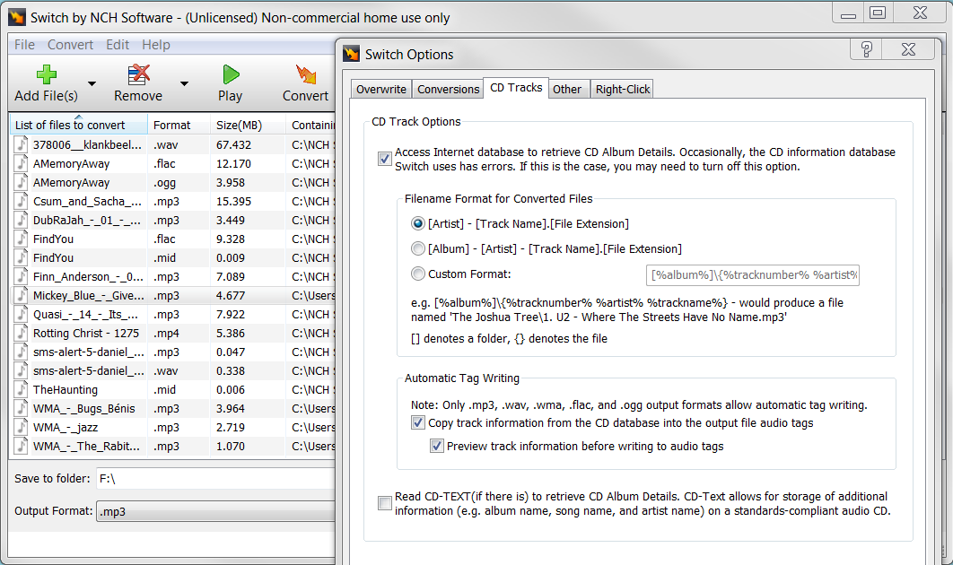Switch Free Audio File Converter – Converts MP3, WAV, WMA, AIFF, DSS, FLAC and Many More Formats [Download] - Thumbnail 4