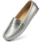 Artisure Women's Classic Comfort Leather Penny Loafers Casual Slip-Ons Lightweight Walking Flats Driving Mocs Boat Shoes