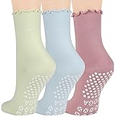 Knagsfa 3 Pairs Pilates Socks for Women, Non-slip Grips Yoga Socks Ruffle Cuff for Ballet Barefoot Workout Socks