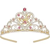 SWEETV Tiaras for Little Girls, Princess Gold Crown for Flower Fairy, TinkerBell Headband for Kids, Rhinestone Hairpiece for Toddler, Hair Accessories for Girls Halloween Costume Cosplay
