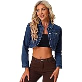 Allegra K Denim Jacket for Women's 2025 Casual Collared Long Sleeve Crop Jean Jackets