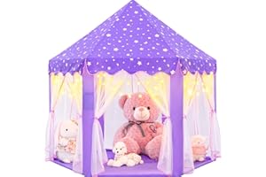 EVOIONOS Purple Tent for Girls, Kids Tent Indoor, Princess Tent with Star Lights, Girls Play Tent, Princess Castle Playhouse Tent, Little Girls Lavendar Tent, 55x53 Princess Tent for Girls