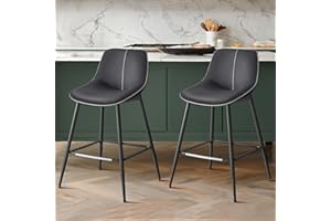 VASAGLE Bar Stools Set of 2, Counter Height Bar Stools with Back, Ergonomic Backrest, Synthetic Leather, Metal Legs, 24.4-Inc