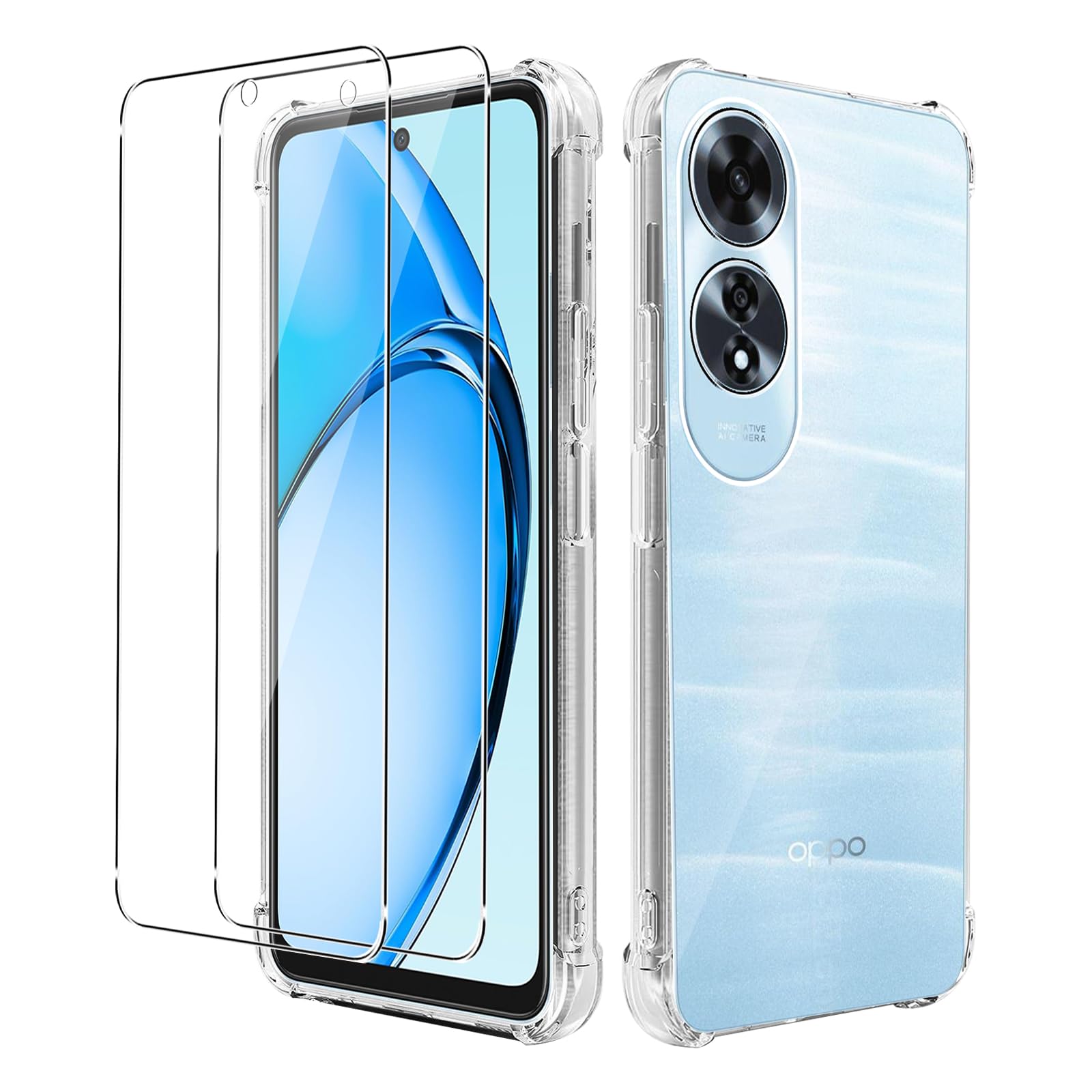 KZIOACSH Case for OPPO A60, Flexible Ultra Transparent [Anti-Scratch] Soft TPU Case Full-Body Protection Shock Absorption Rugged Bumper Cover with 2 Tempered Glass Screen Protector for OPPO A60