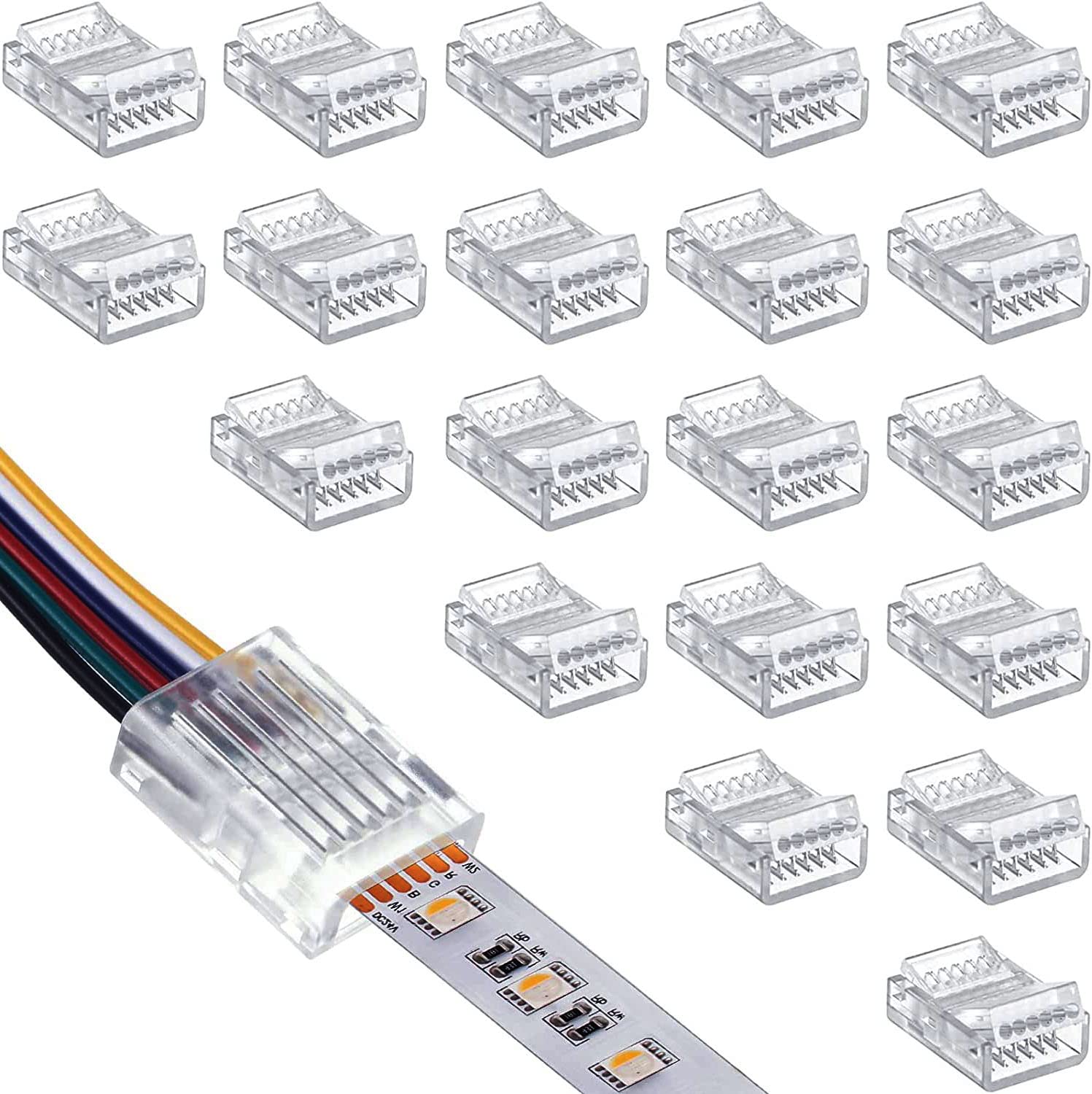 RUNCCI-YUN Pack of 20 LED Strip Connectors, 6 Pin, 12mm, Gapless (Transparent)