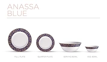 Diva From La Opala Sovrana Anassa Opalware Sovrana Dinner Set, 33-Pieces, Blue