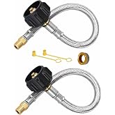 DGZMJJ 20 Inch RV Propane Hose without Gauge, 2-Pack Stainless Steel Braided Hose, 1/4" Male NPT &amp; QCC1 for Two-Stage Regulator, Camp, Camper, BBQ，350PSI