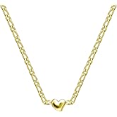 KristLand - 18k Gold Plated Simple Gold Heart Necklace Sturdy Figaro Chain Choker Adjustable Long Trendy Chain Gift
