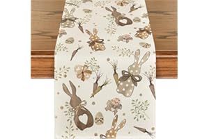 Artoid Mode Bunny Rabbit Eucalyptus Eggs Carrots Easter Table Runner, Seasonal Spring Kitchen Dining Table Decoration for Hom
