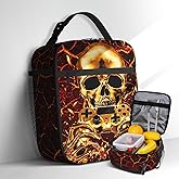 Video Game Lunch Box Skull Fire Cooler Insulated Reusable Portable Box Waterproof Leakproof Lunchbox for Boys Girls Kids Picnic Hiking Beach Travel Office