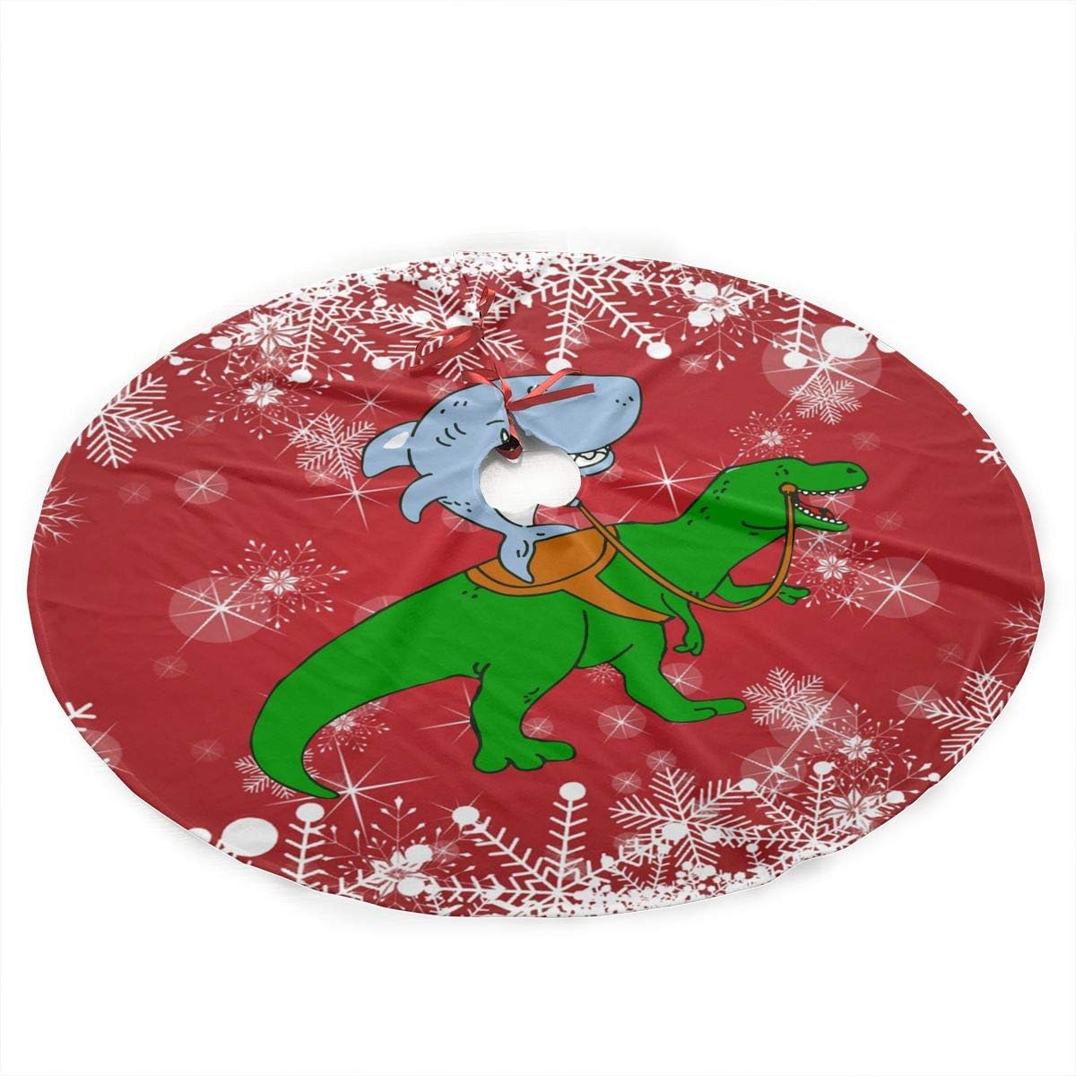XAMX45Stree Great White Shark Riding A T Rex Merry Christmas Tree Skirt Christmas Ornaments Xmas Tree Decorations