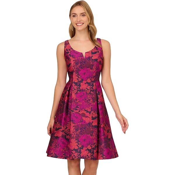 slim fit dress slacks Sleeveless Jacquard Fit And Flare Midi Dress In Blue Multi