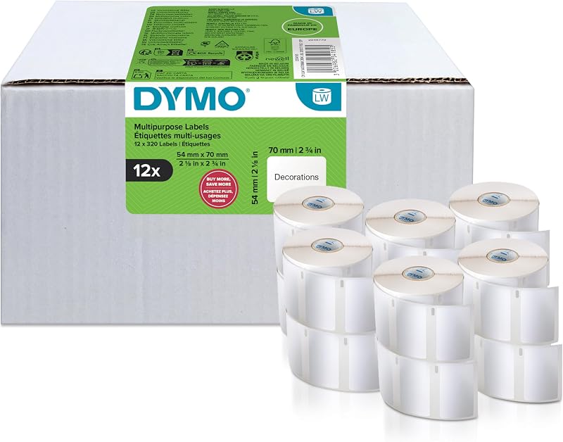 Etiquetas Multiusos Autênticas LW | 54 mm נ70 mm | 12 rolos de etiquetas 320 com suporte fácil de remover (3.840 peças) | autoadesivas | para etiquetadoras LabelWrite