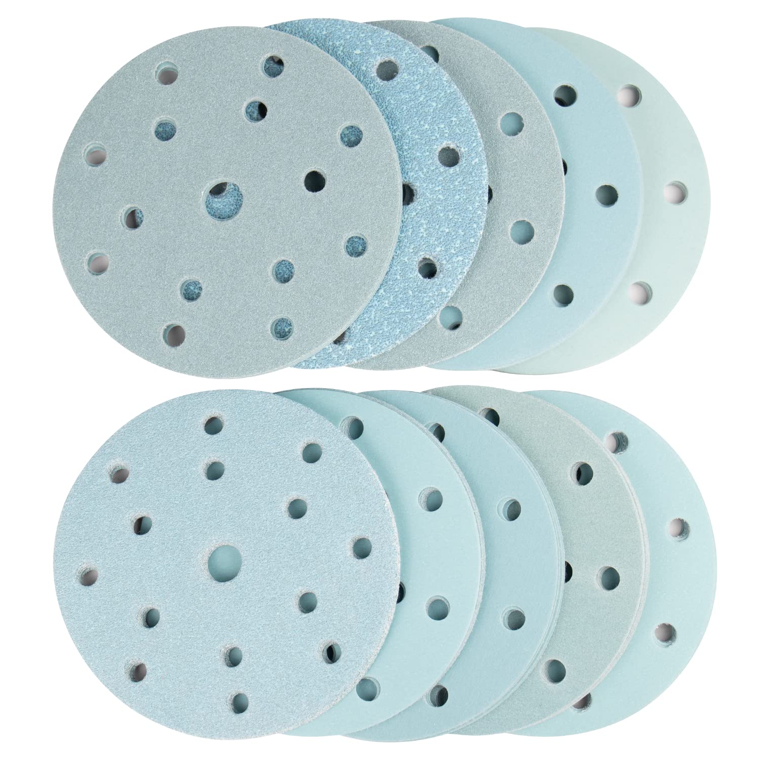 150mm Sanding Discs, 100Pcs 6 Inches15 Holes Sanding Discs,10Pcs Each of 40/60/ 80/120/ 180/240/ 320/400/ 600/800 Assorted Grits Hook and Loop Sanding disc for Random Orbital Sander