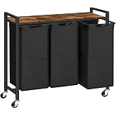 HOOBRO Laundry Sorter 3 Section, Laundry Hamper with Wheels, 3 &times; 11.5 Gal (43.5 L), Rolling Laundry Basket, Pull-Out and Removable Oxford Fabric Laundry Bags, Rustic Brown and Black BF76XY01