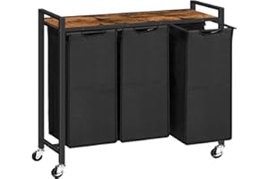 HOOBRO Laundry Sorter 3 Section, Laundry Hamper with Wheels, 3 × 11.5 Gal (43.5 L), Rolling Laundry Basket, Pull-Out and Removable Oxford Fabric Laundry Bags, Rustic Brown and Black BF76XY01