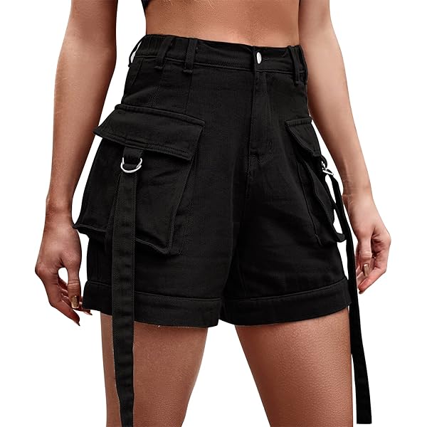 BXCNCKD Women's High Waist Multi Pocket Denim Shorts Women's