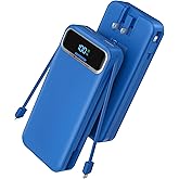 Portable Charger, 20000mAh 22.5W Fast Charging Power Bank with Built-in Cables & Wall Plug, Travel Essential External Battery Pack with LED Display, USB C Battery Phone Charger for iPhone Samsung Navy