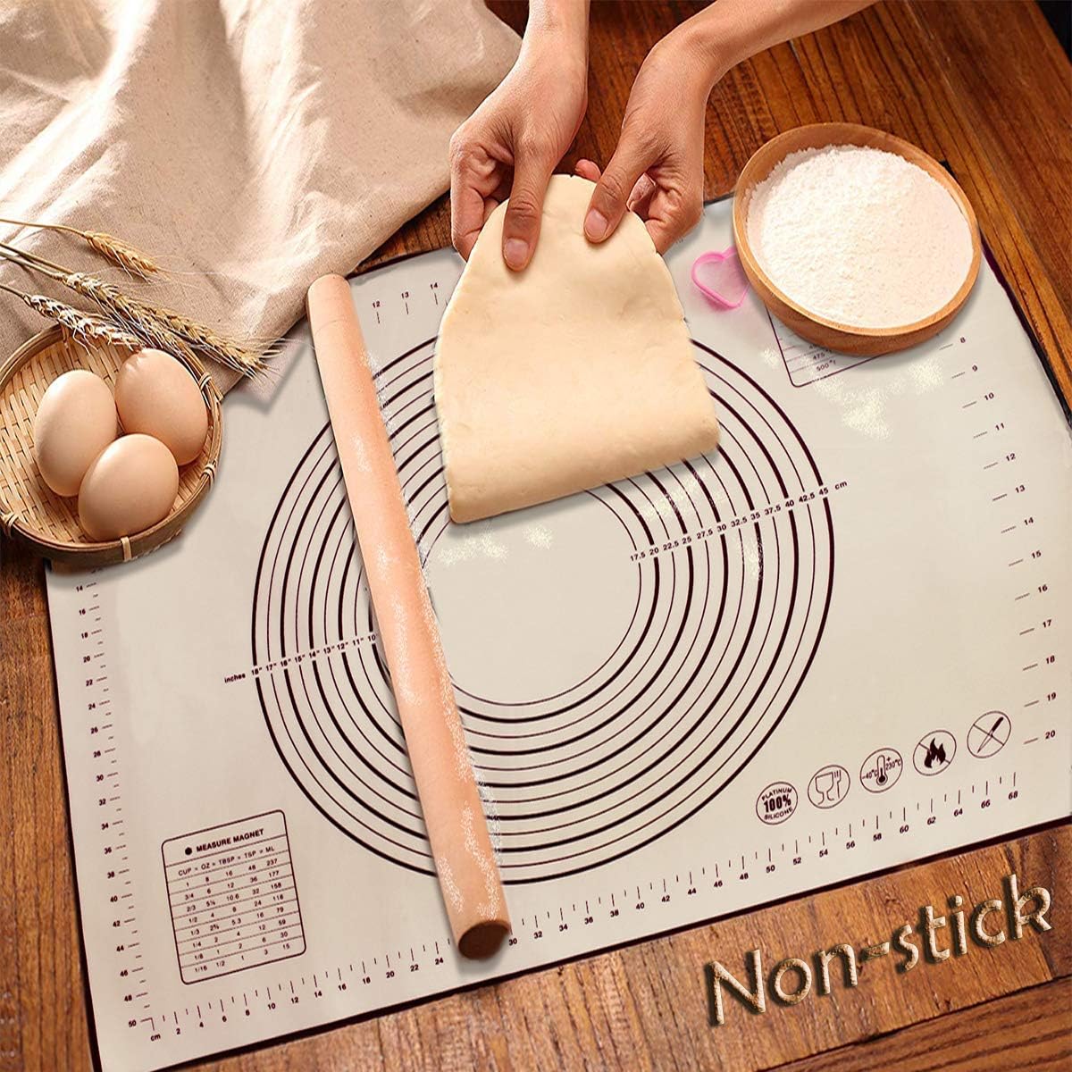 Sinwind Silikon Backmatte Baking Mat BPA frei Silikonmatte Nonstick mit Messungen Fondant Teig Gebäck Backmatte Teigmatte Wiederverwendbar für Fondant Gebäck Pizza Matte (60 X 40cm Schwarz)