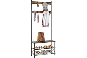 Hoctieon 3 in 1 Design Coat Rack Shoe Bench, Hall Tree for Entryway Storage Bench, Shelf Organizer, Shoe Storage, Hall Tree Freestanding, Easy Assembly, Rustic Brown