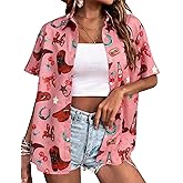 JINTING Western Shirt for Women - Vintage Cowboy Cowgirl Button Down Country Concert Outfits Print Short Sleeve Tops