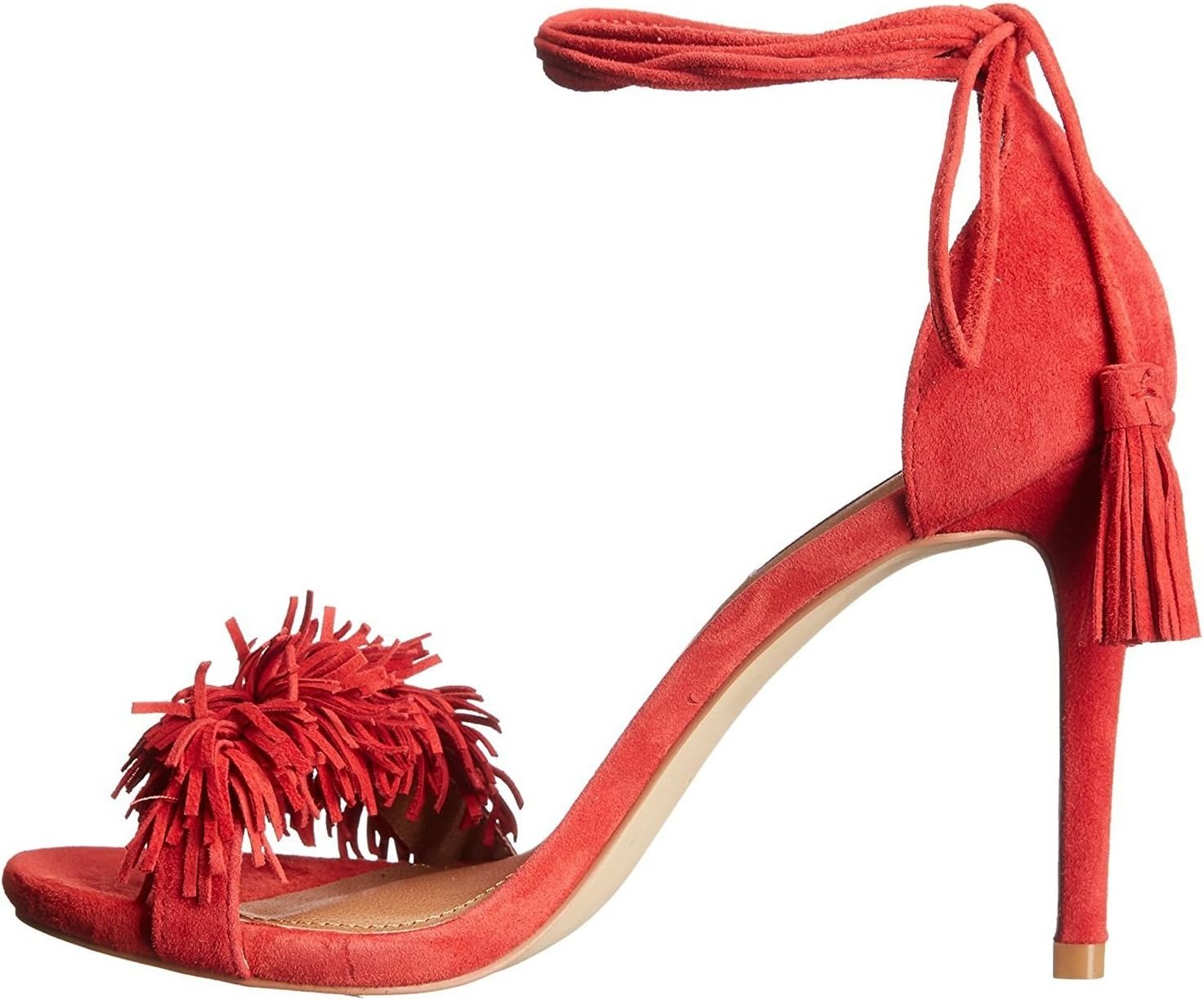 Emiki Women's Open Toe Shoes Ankle Straps High Heels Tassel Sandals Customize Solid Cover Heel