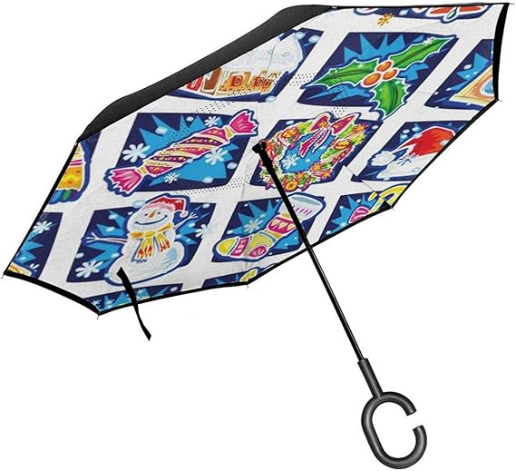 Amazon Co Jp 逆転傘 逆さ傘 逆折り式傘 自立傘 長傘 反転 手書きのクリスマス グッズ イラスト素材 車用 耐風 撥水 遮光遮熱 C型手元 閉じると自立可能 Uvカット コーティング 8本骨 晴雨兼用 服 ファッション小物