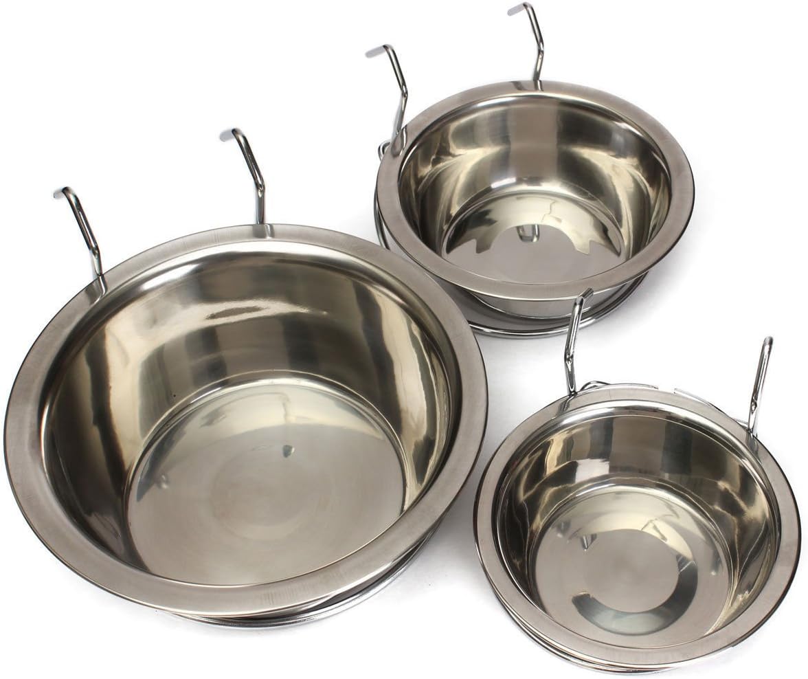 Yosoo Stainless Steel Hook on Feeding Dog Bowl Pet Rabbit Bird Cat Dog Puppy Food Water Bowl Cage Cup Crate Cup with Clamp Holder (S) - Image 3