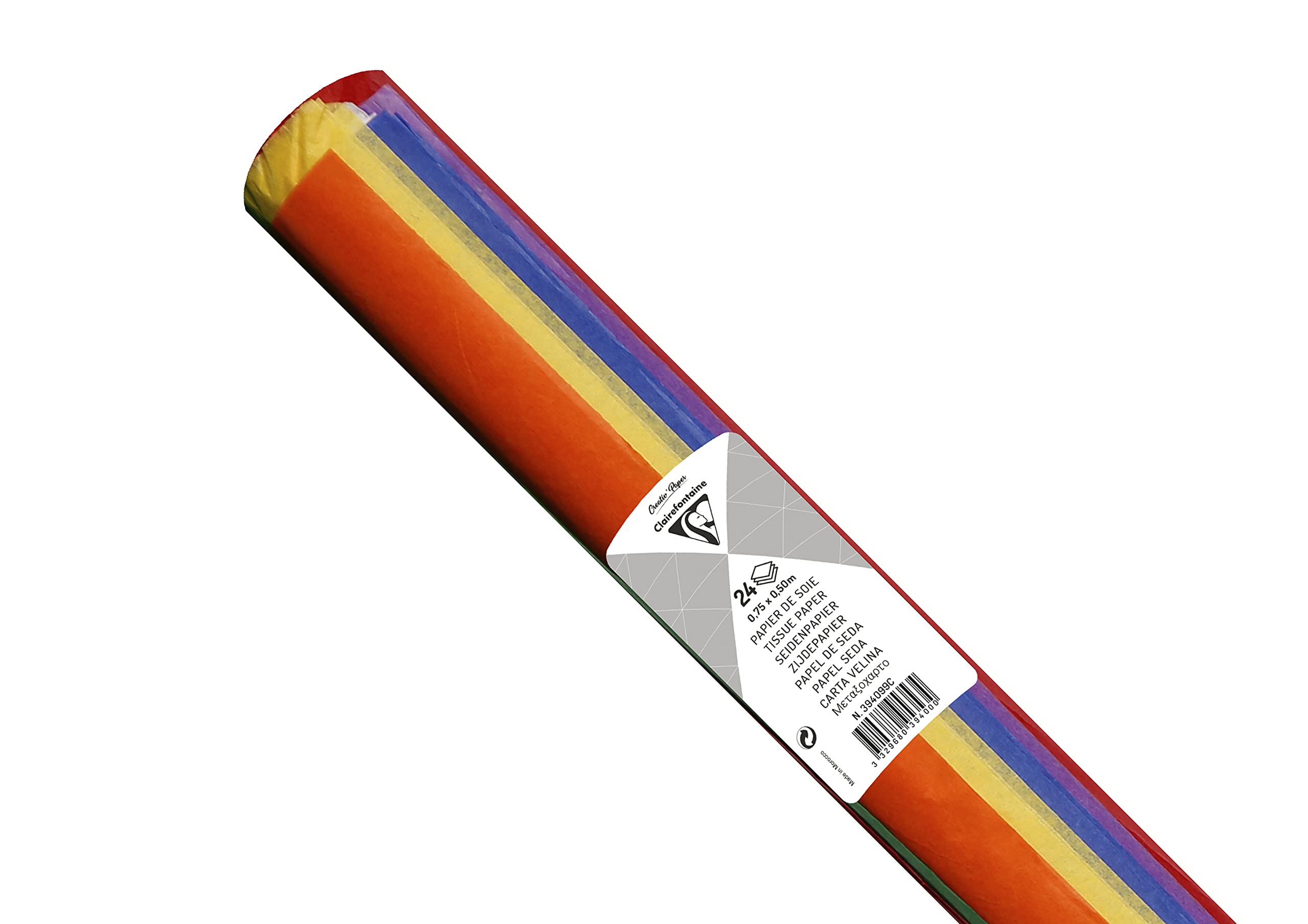 Clairefontaine 394099C Roll of 24 Sheets Tissue Paper 18g/m² Format 50x75cm Fine Delicate Resistant Creative Packaging Leisure Fun Activity Ast Colours