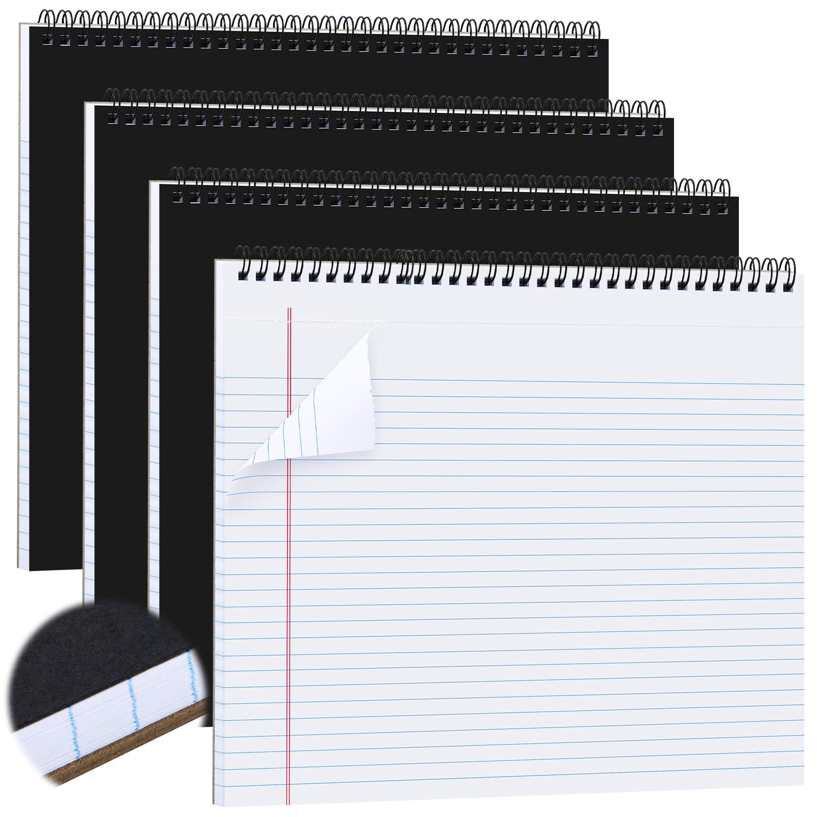 Photo 1 of MotiMind 4 Pcs Legal Pads Landscape Notebooks 3 Hole Punched Top Spiral Bound Notebooks 11 x 9. 5 Inch College Ruled Drawing Notepad Tear Line for Removal 50 Sheet Office Steno Book(White)