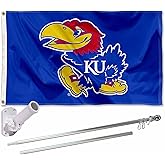 Kansas KU Jayhawks Flag with Pole and Bracket Complete Set