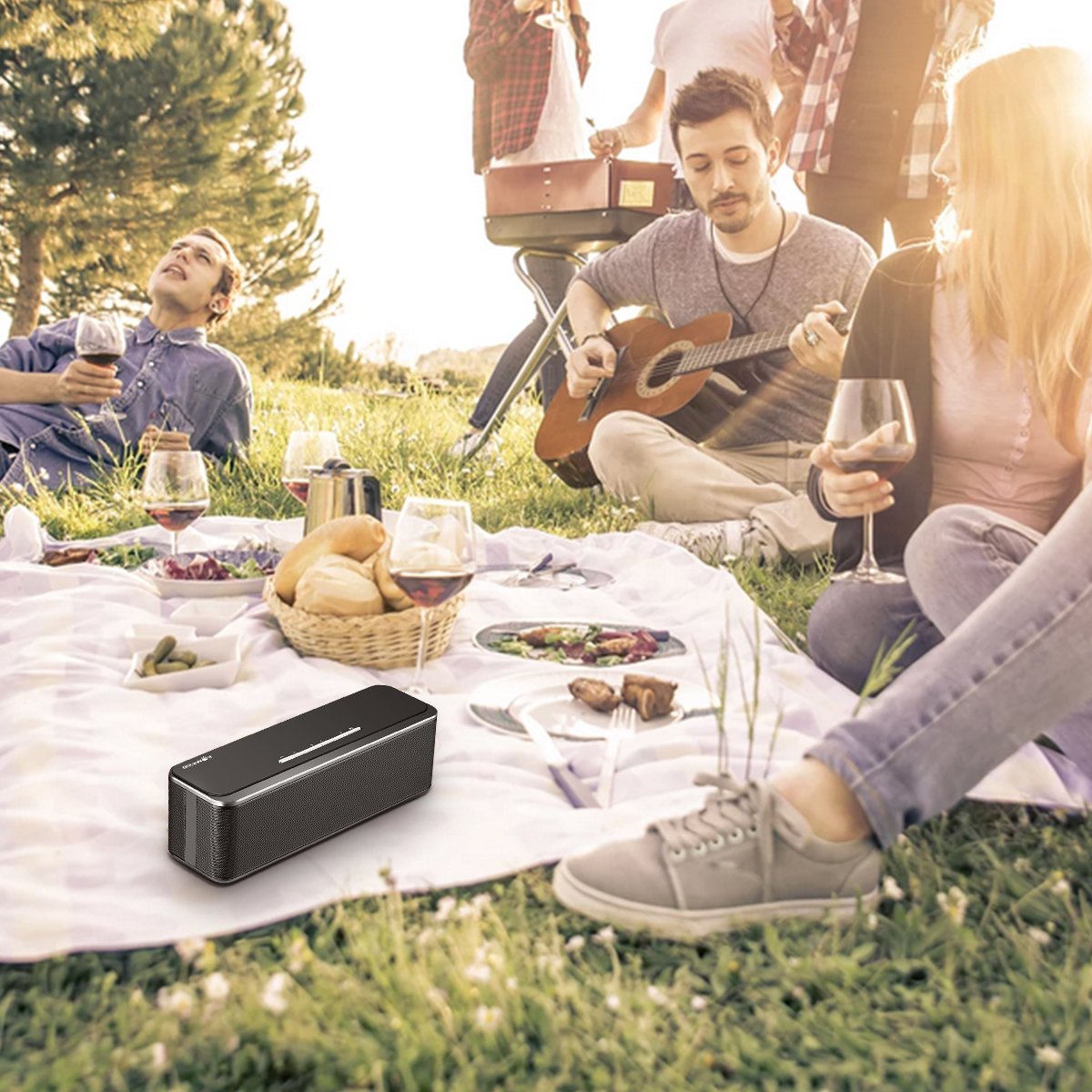 Altavoz Bluetooth Inalámbrico, BlitzWolf Max Bass 20W Subwoofers Pasivos Estéreo Premium Altavoz Portátil Inalámbrico para Exteriores con Micrófono, Entrada AUX, Hecho de Metal