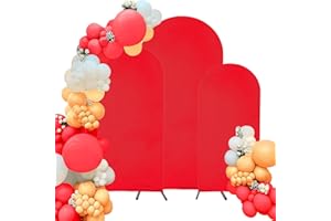 FIVENL Spandex Fitted Wedding Arch Cover Set of 3 Red Arch Backdrop Cover, Round Top Chiara Backdrop Stand Covers for Wedding Birthday Party Baby Shower Banquet Arch Decoration (Red, 6FT,6.6FT,7.2FT)
