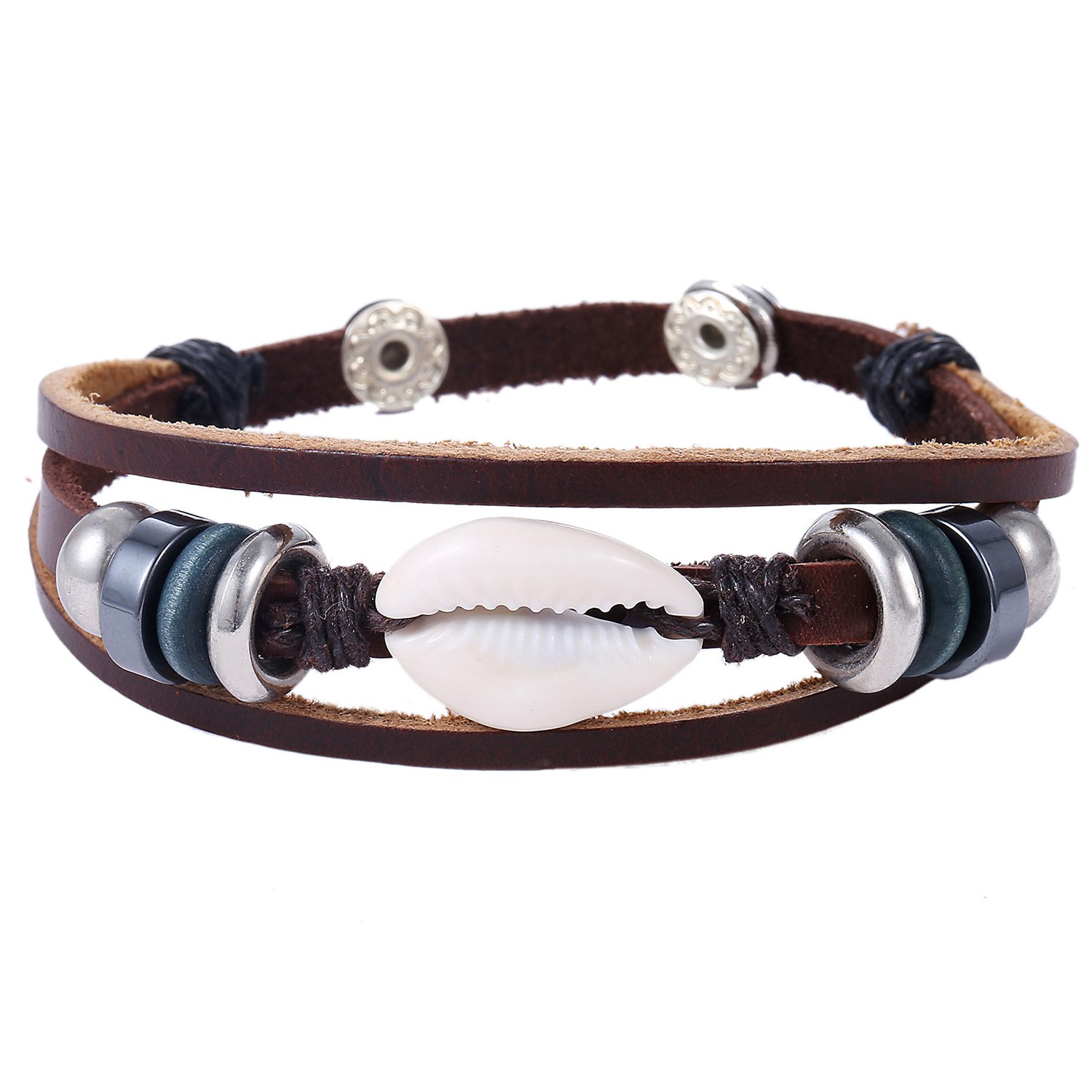 Morella Women's Bracelet Leather Beads and Shell Charm