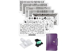 FingerAngel 8pcs Nail Stamp Plates + Nail Stamper with Scraper+ 1 Pcs Storage Bag Nails Art Stamping Plate Scraper Stamper Set Leaves Flowers Animal Template Image (V17-24)