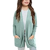Goranbon Girls' Cardigan Sweaters Open Front Long Sleeve Casual Sweater Coats with Pockets