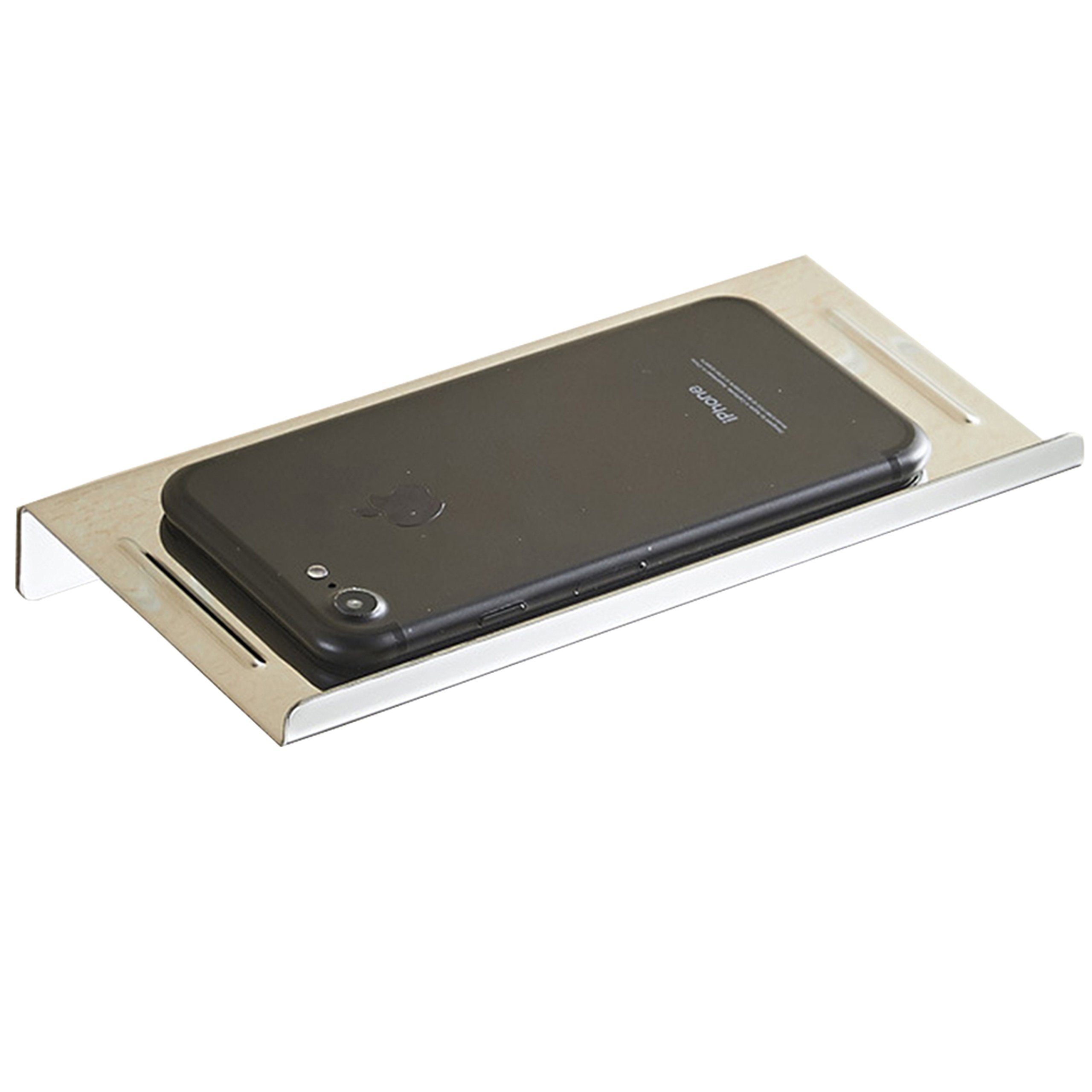 Wellsum Wall Mounted Stainless Steel Bathroom Phone Holder Phone Shelf Anti-Slip Toilet Holder Chrome Polished (Polished Silver)