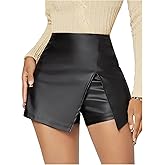 WDIRARA Women's PU Leather High Waisted Skorts Asymmetrical Slit Mini Skirt Shorts