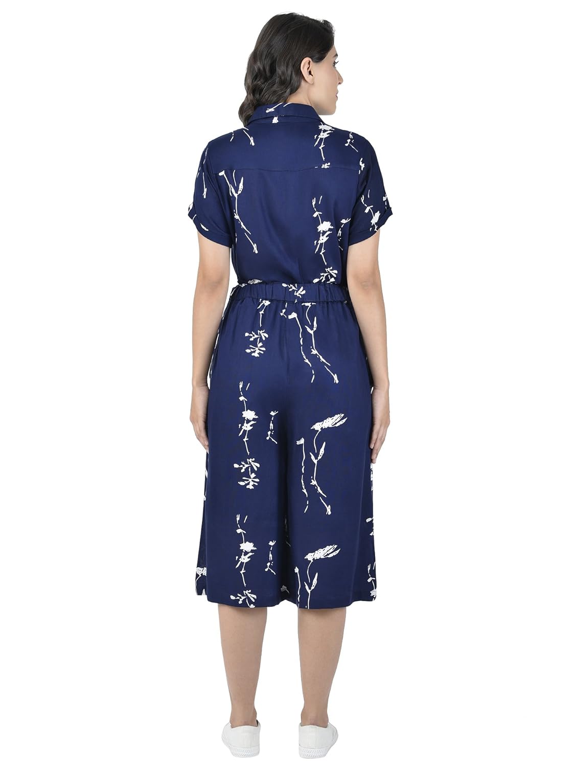 martini women blue printed drawstring calf length jumpsuit